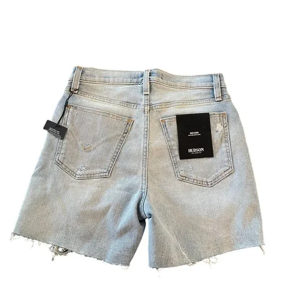Hudson Women's Devon High Rise Biker Blue Denim Shorts, Size 24 NWT - Picture 2 of 10